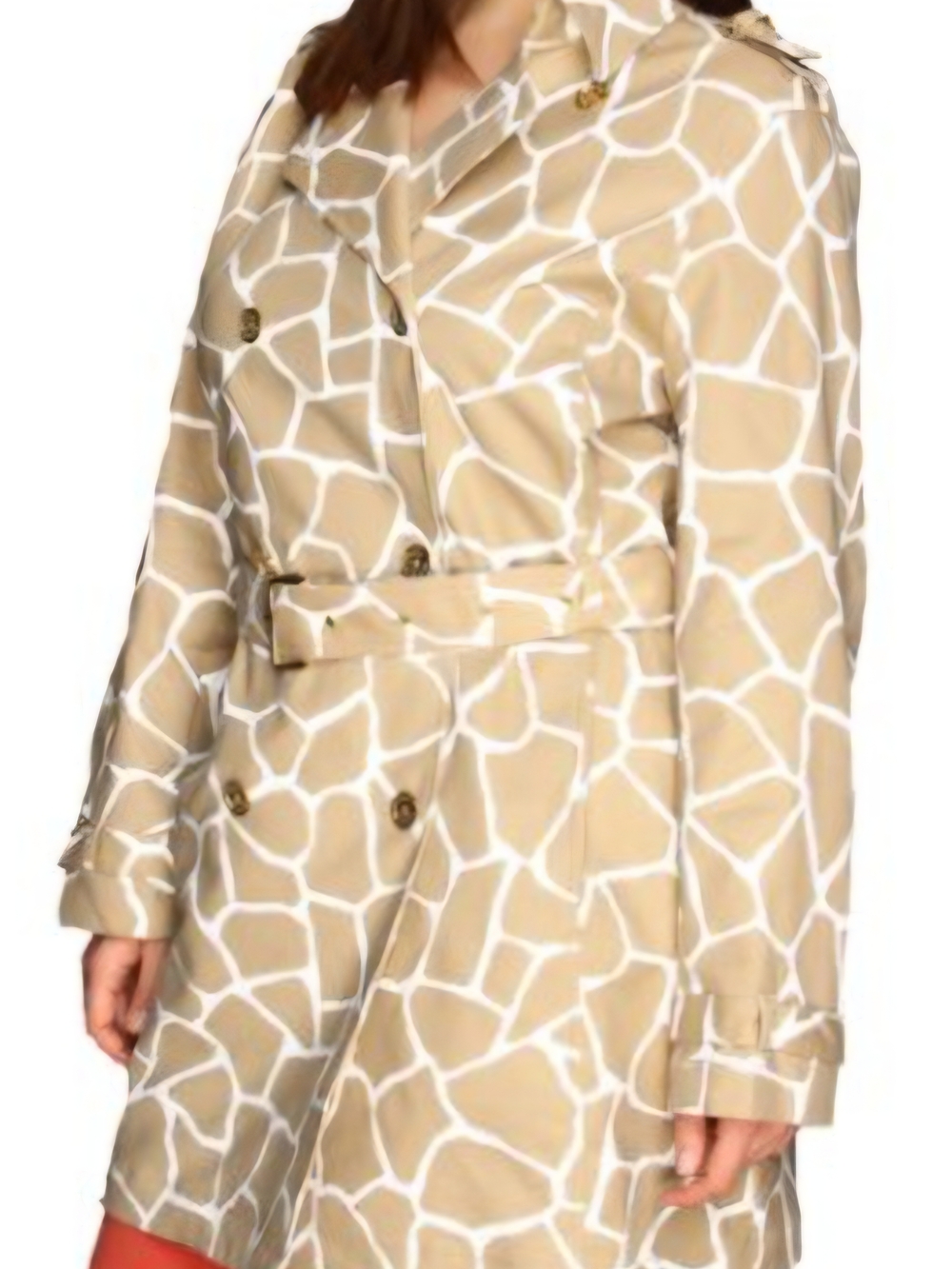 Michael Kors 2X Women's Beige and White Patterned Trench Coat Cotton